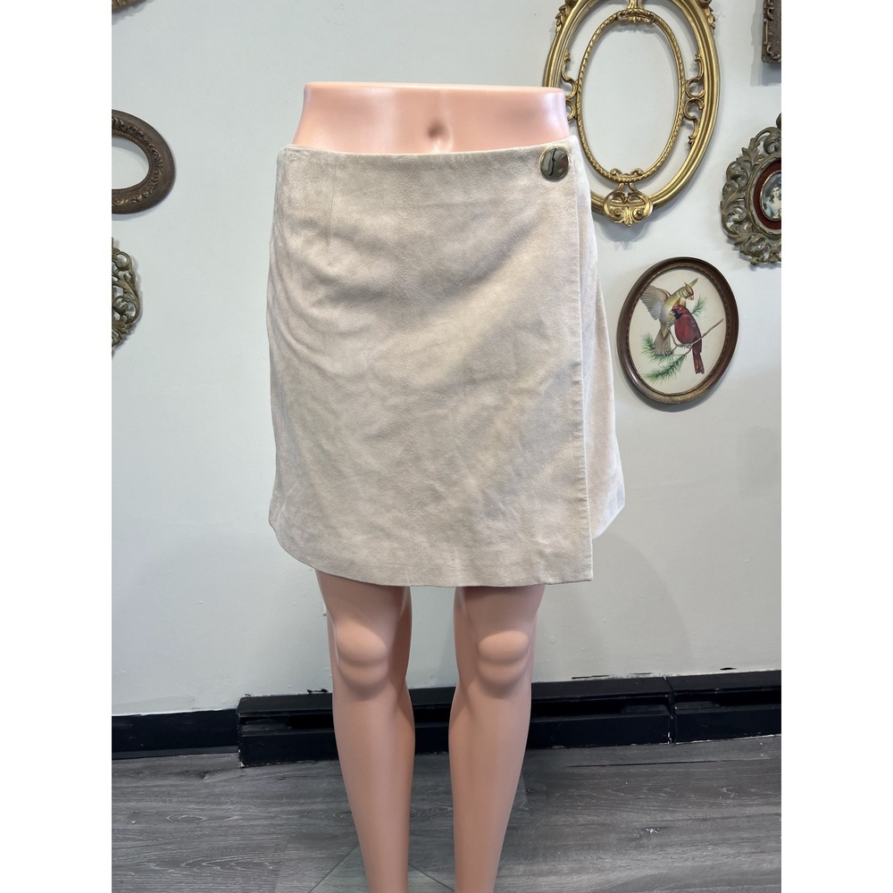 INTERMIX Beige Genuine Goat Suede Wrap Mini Skirt Size 4
